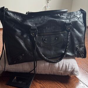 Balenciaga Black Leather Duffel Bag with Braided Handles